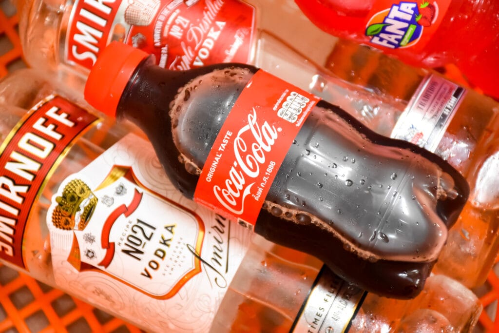 coca cola and vodka bottle