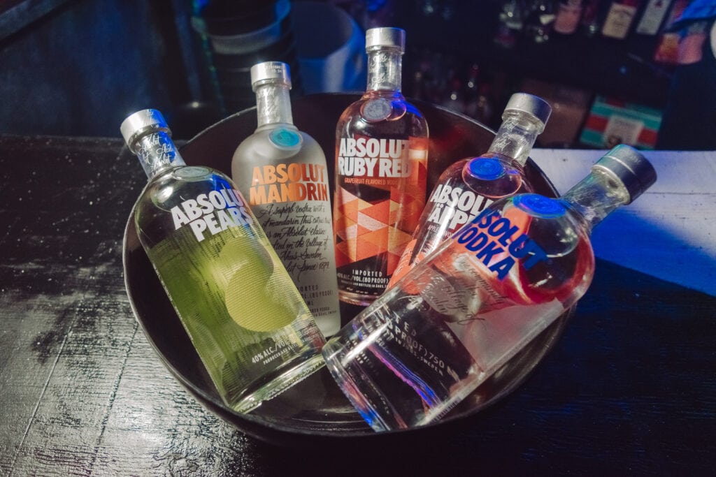 different flavors of Absolut Vodka in a busket