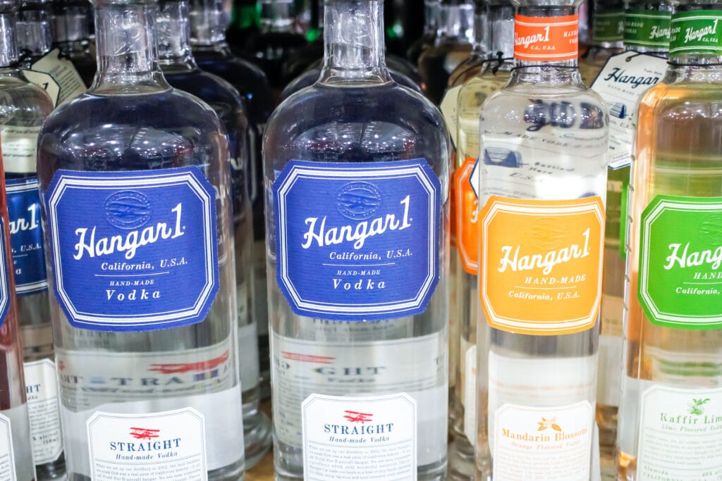 view of several bottles of Hangar 1 vodka